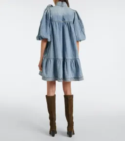 Zimmermann Denim Smock Mini Dress Faded Blue Size 6 for rent on The Volte - image 3