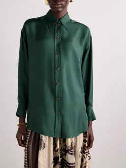 Zimmermann SET Pavilion Relaxed Silk Shirt and Wide Leg Pants Set in Pine Green Size 0 / AU 8 for rent on The Volte - image 5