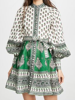 Zimmermann The Amari Emerald Buttoned Mini Dress in Green Paisley Size 6 for rent on The Volte - image 2