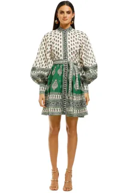 Zimmermann The Amari Emerald Buttoned Mini Dress in Green Paisley Size 6 for rent on The Volte - image 5