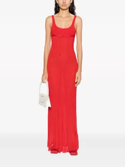 Jacquemus La Robe Maille Belted Long Knit Dress Red Size 6 for rent on The Volte - image 1