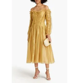 Zimmermann Prima Off Shoulder Dress Gold Size 1 / AU 10  for rent on The Volte - image 1