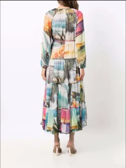 Zimmermann Shelly Tiered Tie Midi Dress Patched Posters Size 0 / AU 8 for rent on The Volte - image 3