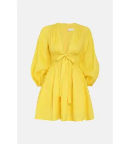 Zimmermann The Shelly Plunge Bow Mini Dress in Yellow Size 1/Au 10  for rent on The Volte - image 3