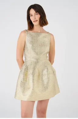 Oroton Metallic Mini Dress Gold Size 10  for rent on The Volte - image 5