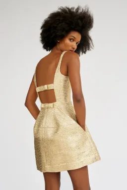 Oroton Metallic Mini Dress Gold Size 10  for rent on The Volte - image 4