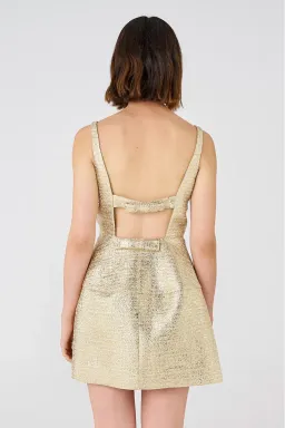 Oroton Metallic Mini Dress Gold Size 10  for rent on The Volte - image 3