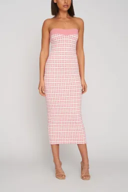 By Johnny Isabella Check Knit Midi Dress in Pink Size 8 for rent on The Volte - image 1