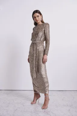 Rachel Gilbert Sequin Malery Gown Gold Size AU 8 for rent on The Volte - image 1