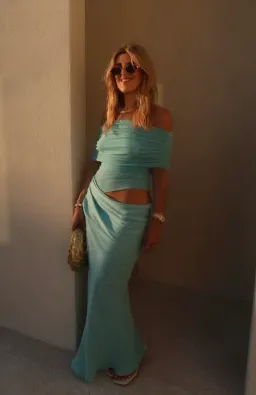 Benni Nico Off Shoulder Maxi Dress Aquamarine Size S / AU 8 for rent on The Volte - image 4