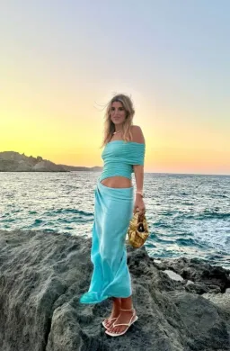 Benni Nico Off Shoulder Maxi Dress Aquamarine Size S / AU 8 for rent on The Volte - image 3