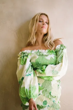 Sabo Skirt Berlyn Shirred Mini Dress Green Floral Size XL / AU 14 for rent on The Volte - image 3