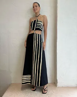 Sir the Label Linocut Beaded Halter Maxi Dress Ligne Print Size 8 for rent on The Volte - image 1