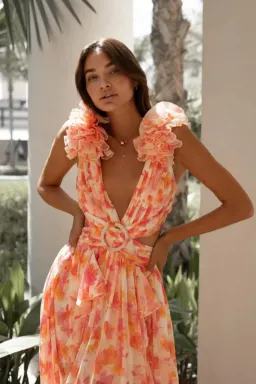 Anne Louise Boutique Floral Maxi Dress Orange Fuchsia Size XS / AU 6 for rent on The Volte - image 2