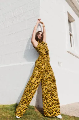 Cue Statement Polkadot Jumpsuit Black/Yellow Size 10 for rent on The Volte - image 1