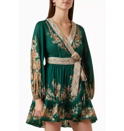 Zimmermann Devi Wrap Mini Dress Green Print Size 3 / AU 14 for rent on The Volte - image 2