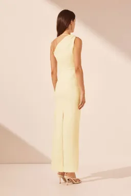 Shona Joy Lani Asymmetrical Gathered Midi Dress in Vanilla Size AU 6 for rent on The Volte - image 3