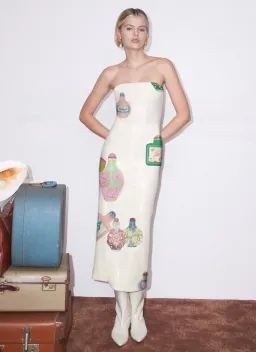 Alemais Chesca Midi Dress Cream Multi Size AU 6 for rent on The Volte - image 1