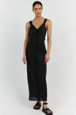 Dissh Georgie Linen Fringe Midi Dress Black Size 6 for rent on The Volte - image 2