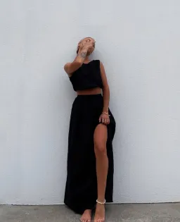 Dissh Dylan Linen Crop and Maxi Skirt Set Black Size 6 for rent on The Volte - image 6