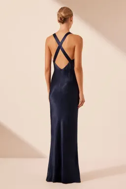 Shona Joy Camille Lace Cross Back Split Maxi Dress Midnight/Ivory Size 12 for rent on The Volte - image 3