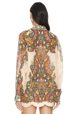 Zimmermann Ottie Oversized Shirt and Scallop Mini Skirt Set Multi Paisley Size 1 / AU 10 for rent on The Volte - image 3