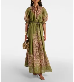 Zimmermann Ottie Swing Maxi Dress Khaki Floral Size 2/Au 12  for rent on The Volte - image 1