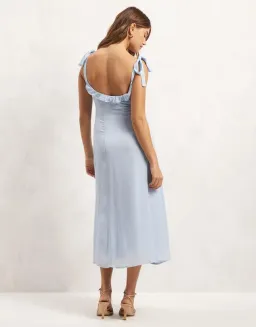 Aere Ruffle Tie Shoulder Midi Dress Pale Blue Size 10 for rent on The Volte - image 3