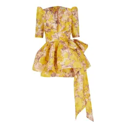 Zimmermann High Tide Peplum Mini Dress in Yellow Ikat Floral Size 2 / AU 12 for rent on The Volte - image 4