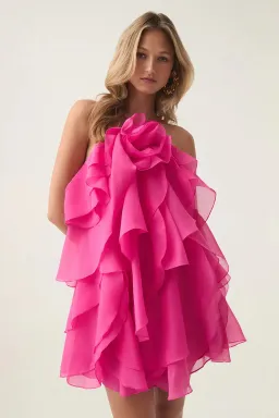 Aje Pandorea Layered Mini Dress Fuchsia Rose Size 8 for rent on The Volte - image 1