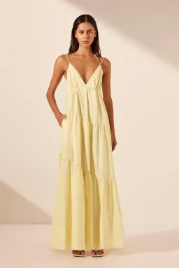 Shona Joy Maiori Tiered Maxi Dress in Lemon Size 8 for rent on The Volte - image 1