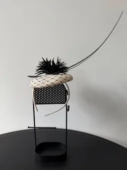 Olga Berg Small Raffia Beret Fascinator Black and White for rent on The Volte - image 1