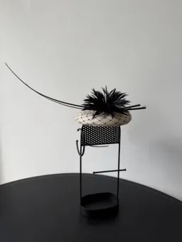 Olga Berg Small Raffia Beret Fascinator Black and White for rent on The Volte - image 3