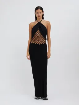 Christopher Esber Fluted Silk Column Dress Black Size AU 6 for rent on The Volte - image 1