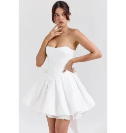 House of CB Noele Satin Strapless Bow Mini Gown White Size XS / AU 6 for rent on The Volte - image 2