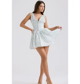 House of CB Fabrizia Corset Mini Dress White Bluebell Print Size XS / AU 6 for rent on The Volte - image 2