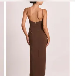 Pasduchas Emerson Column Midi Dress in chocolate brown size 10 for rent on The Volte - image 3