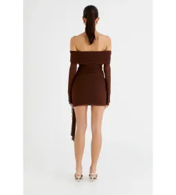 Benni Yasmin Off Shoulder Mini Dress in Cacao Size 8 for rent on The Volte - image 2