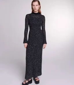  Maje Sequin Embellished Open Back Dress Black Size 8 for rent on The Volte - image 1