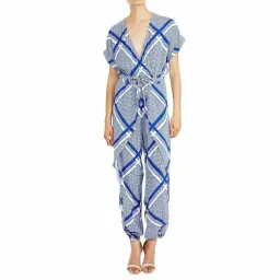 Sass & Bide The Flight Tigers & Lions Split Leg Jumpsuit Blue White Size 8 for rent on The Volte - image 3