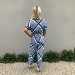 Sass & Bide The Flight Tigers & Lions Split Leg Jumpsuit Blue White Size 8 for rent on The Volte - image 2