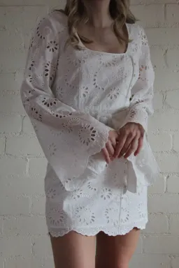 Alice McCall Obscurity Broderie Anglaise Bell Sleeve Belted Mini Dress White Size 8 for rent on The Volte - image 6