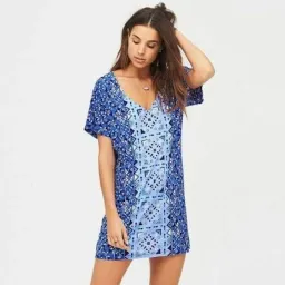 Tigerlily Mumu Kaftan Beach Mini Dress Totem Blue Size 8 for rent on The Volte - image 2