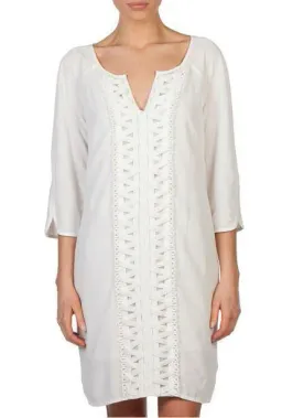 Country Road Lattice Trim 3/4 Sleeve Kaftan Shift Dress White Size 10 for rent on The Volte - image 1