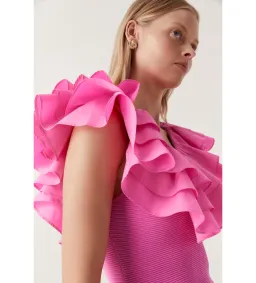 AJE Transcendent Ruffle Midi Dress Cerise Pink Size 8  for rent on The Volte - image 3