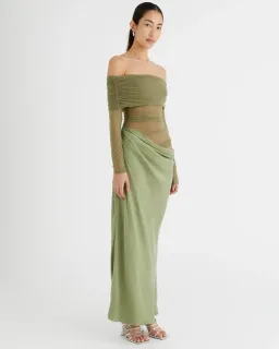 Benni Yasmin Off-Shoulder Maxi Dress Pistachio Size 8  for rent on The Volte - image 3
