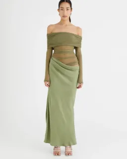 Benni Yasmin Off-Shoulder Maxi Dress Pistachio Size 8  for rent on The Volte - image 1