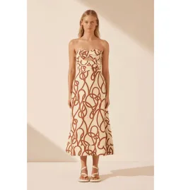 Shona Joy Mouillage Linen Strapless Cut Out A-Line Midi Dress Mouillage Print Size AU 12 for rent on The Volte - image 1