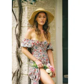 Arnhem Juliette Shirred Midi Dress in Ivory Rose Size AU 8  for rent on The Volte - image 5