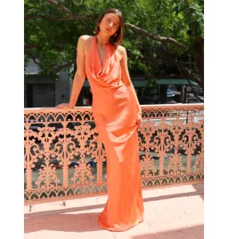 By Nicola Gigi Backlesss Cowl Neck Maxi Dress in Mango for rent on The Volte - image 3